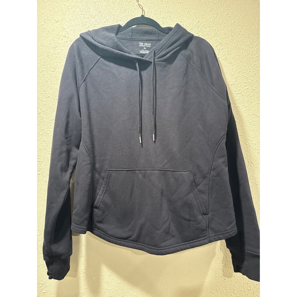 Tek Gear Ultrasoft Fleece Hoodie Womens XL Black Raglan Pullover Sweatshirt